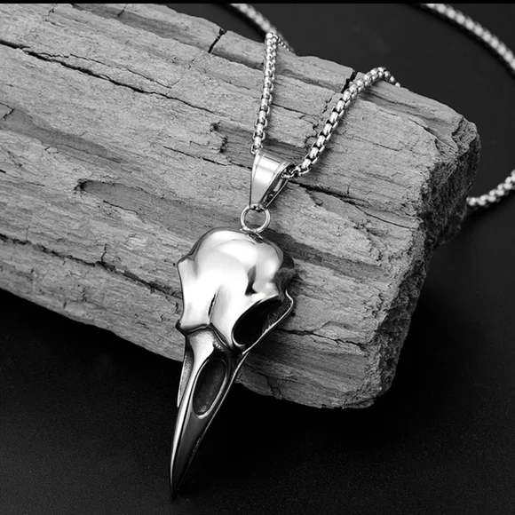 Raven Skull Necklace Stainless Steel Goth Grunge Punk - Picture 5 of 5
